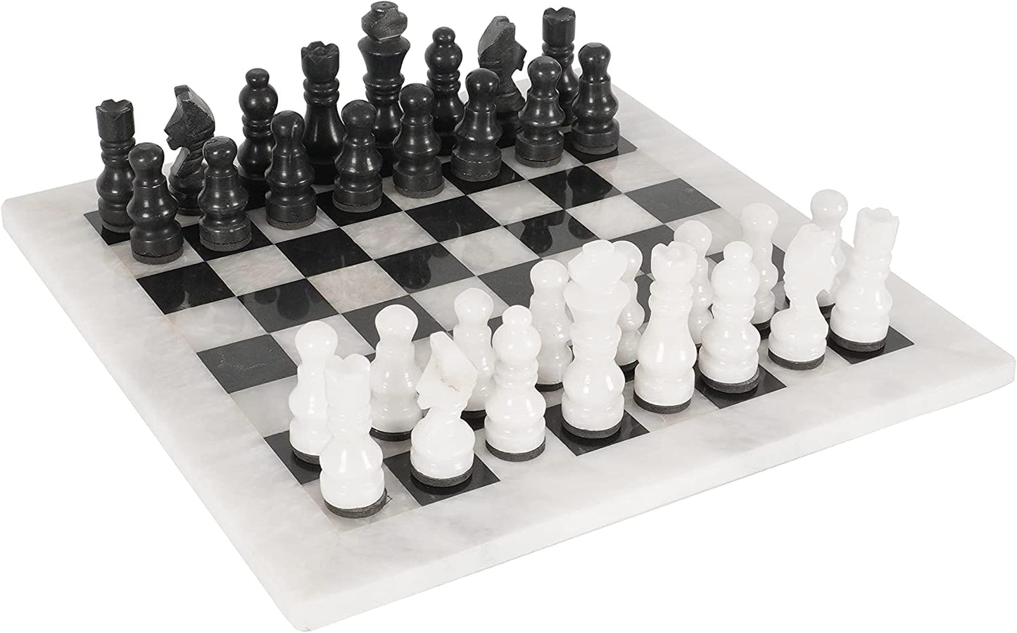 Black and white Marble Chess Board & Pieces 12 Inch