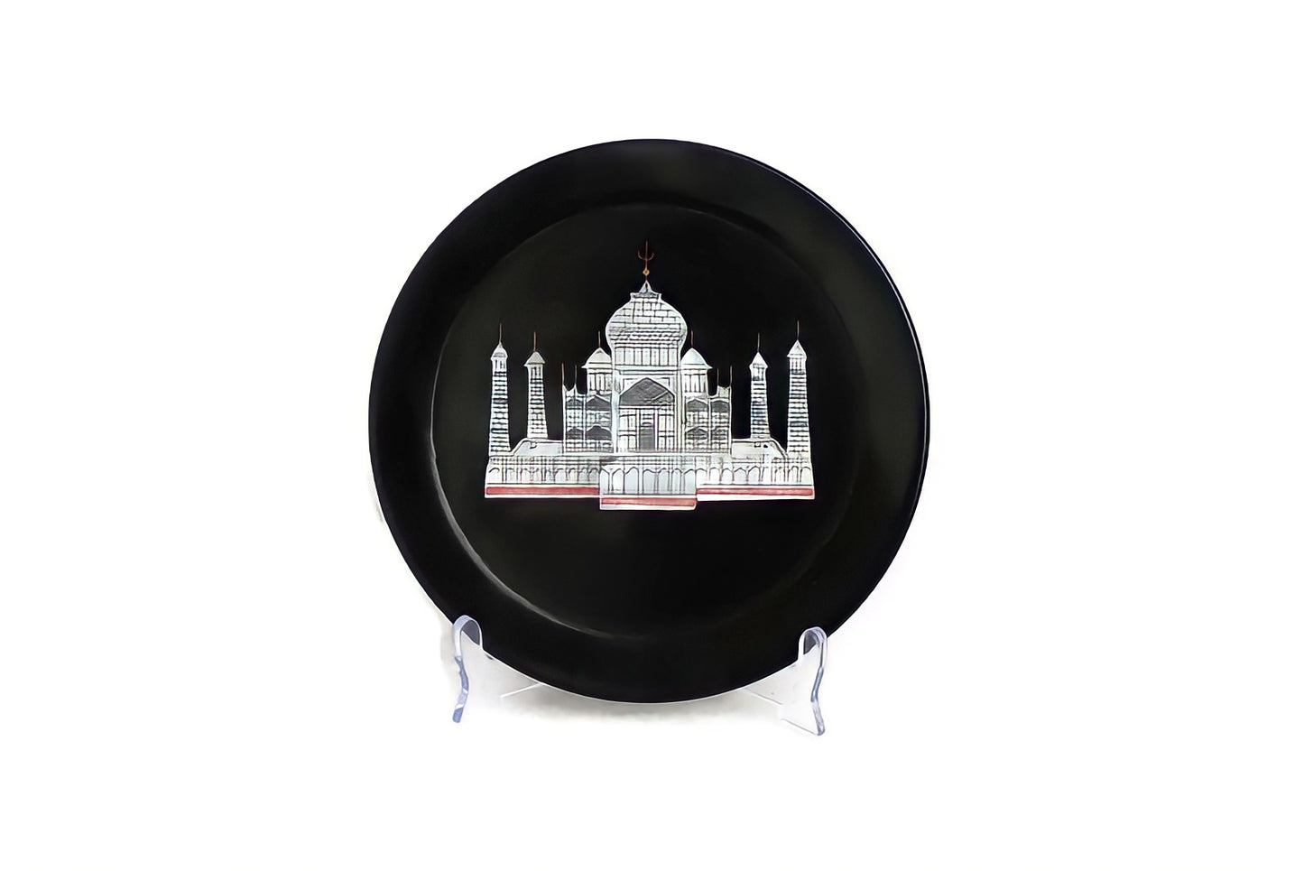 Black Marble Plate with Intricate Inlay Artwork