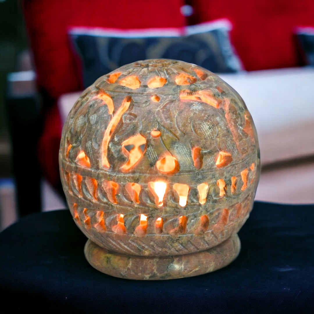 Hand-Carved Stone Dhoop and Candle Holder with Jali Work