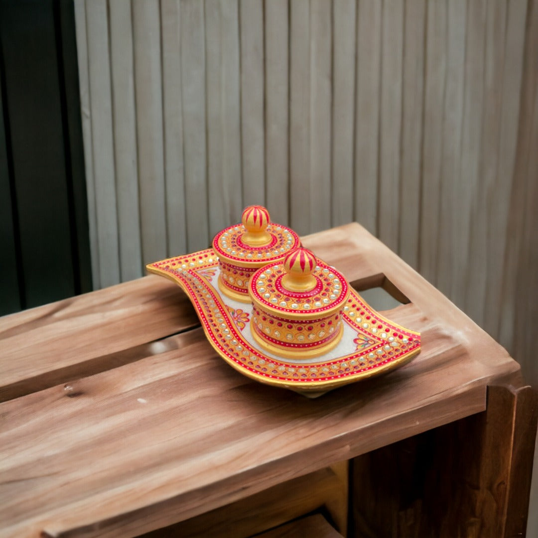 Handmade Meenakari marble serving tray