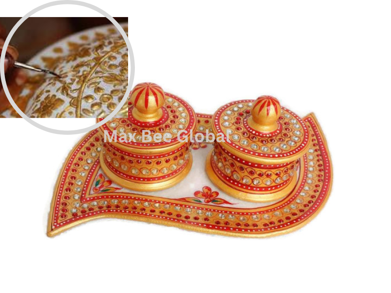 Handmade Meenakari marble serving tray