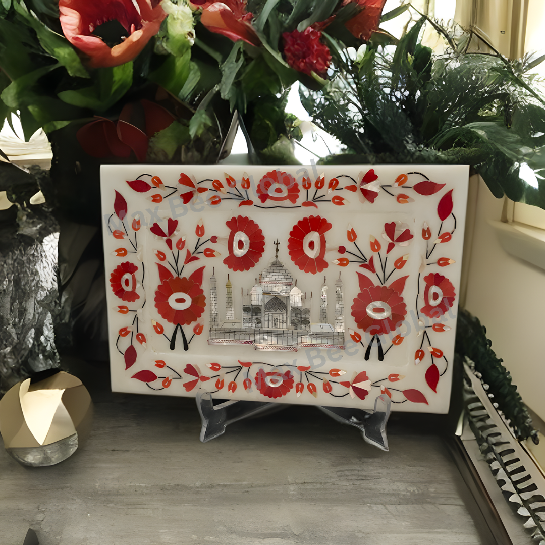 Marble Plate with Intricate Inlay Artwork