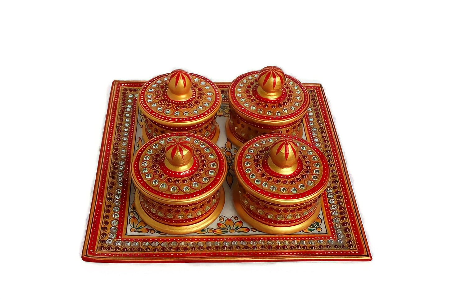 Handmade Meenakari marble serving tray