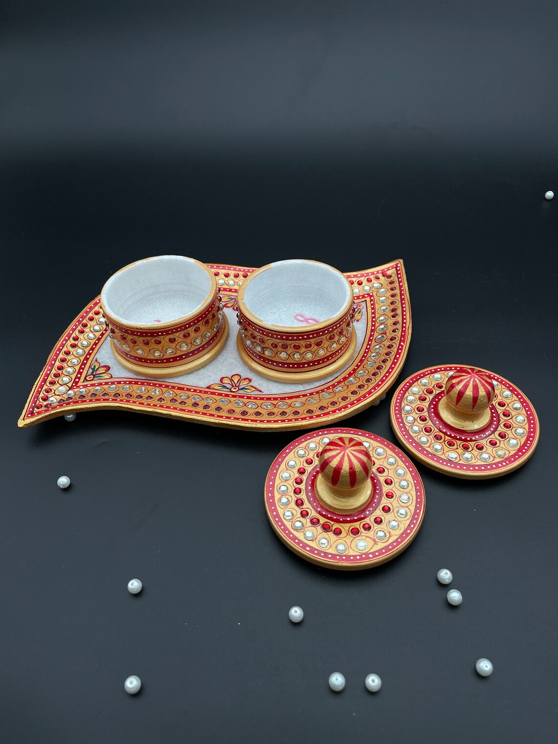 Handmade Meenakari marble serving tray