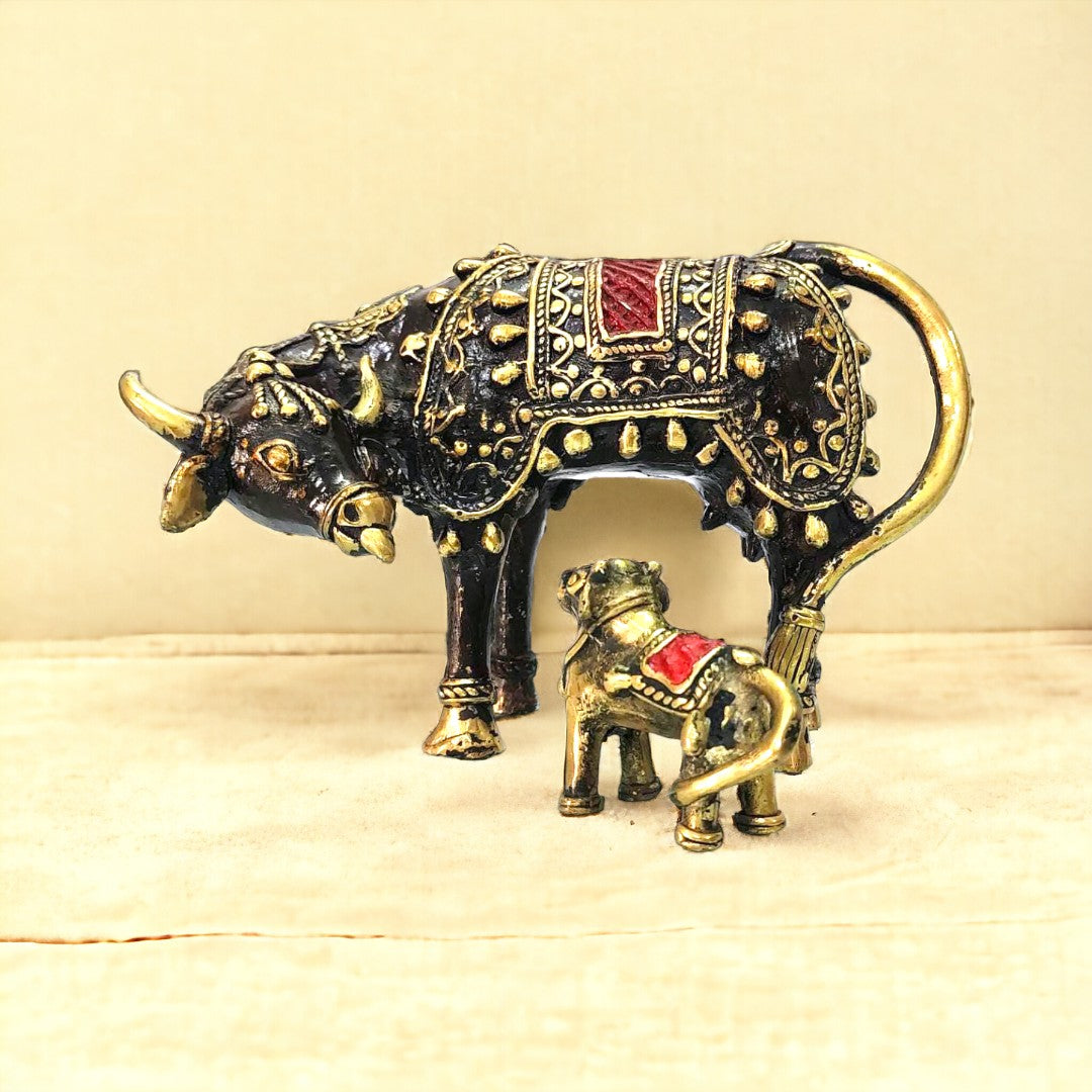 Brass Cow With Calf Statue
