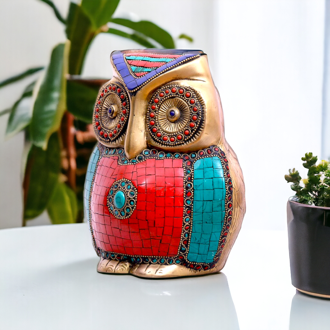 Brass Owl With Stone Work