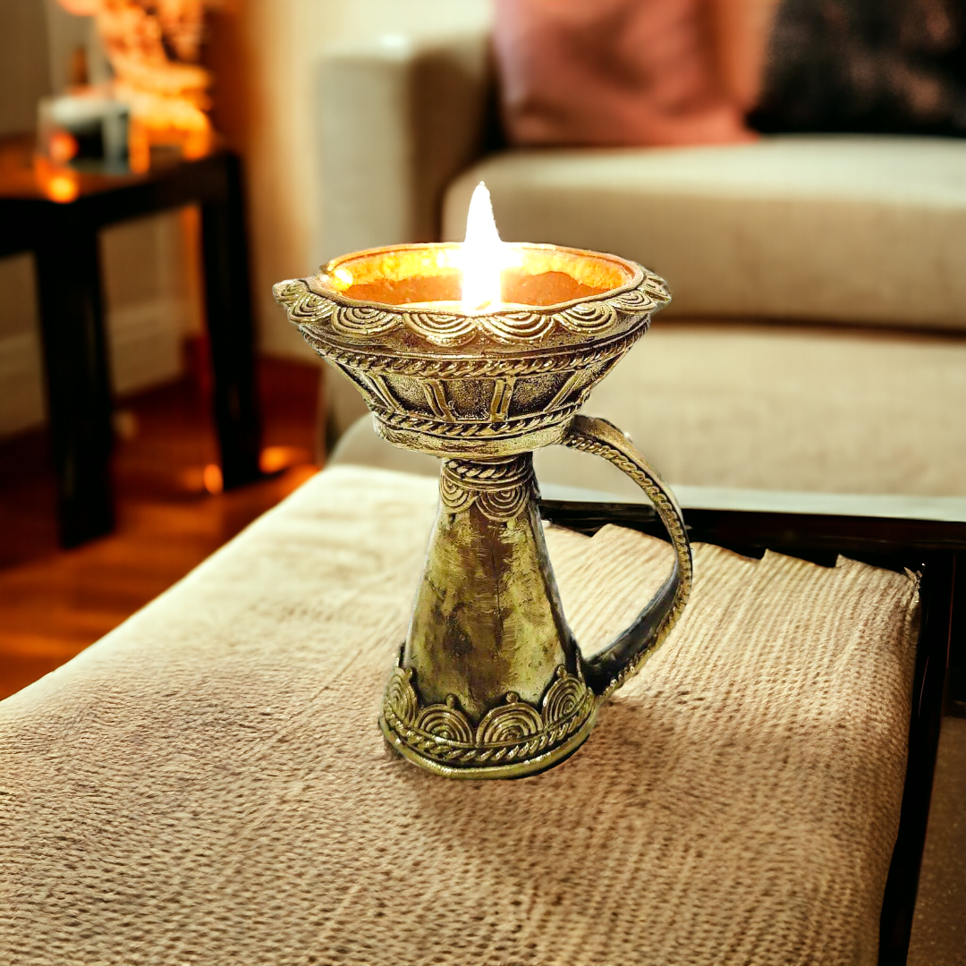 Dhokra Brass Diya with Handle