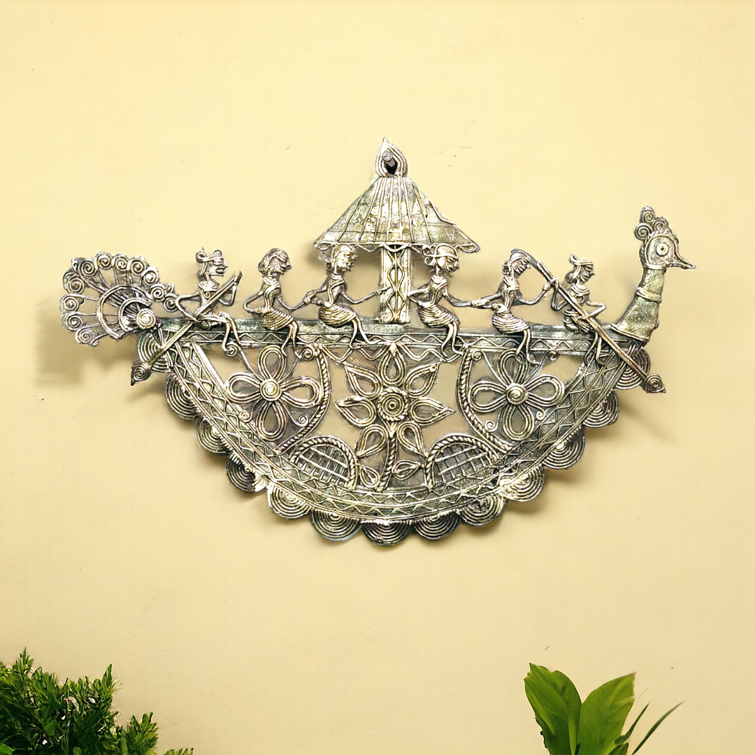 Dhokra Wall Hanging - Peacock Boat 2