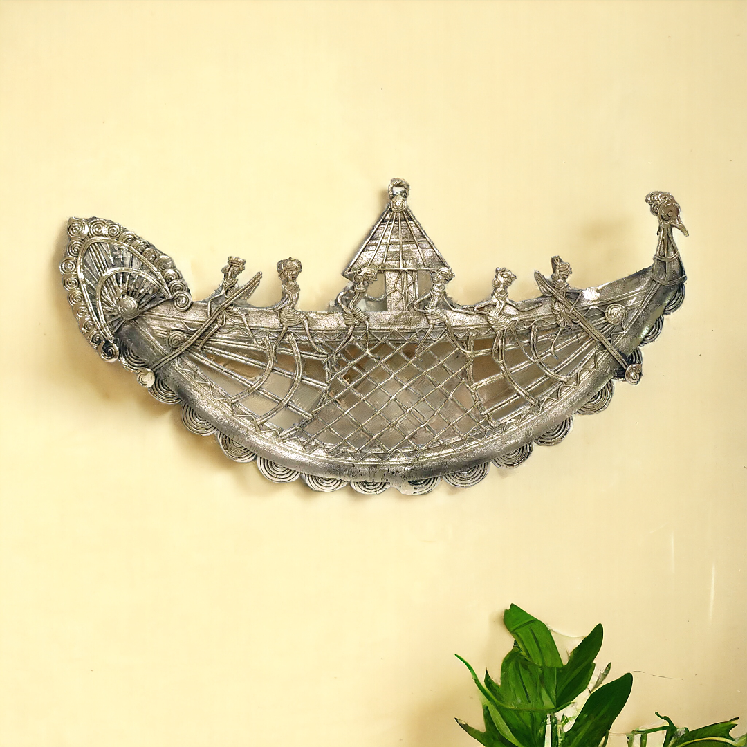 Dhokra Wall Hanging - Peacock Boat 3