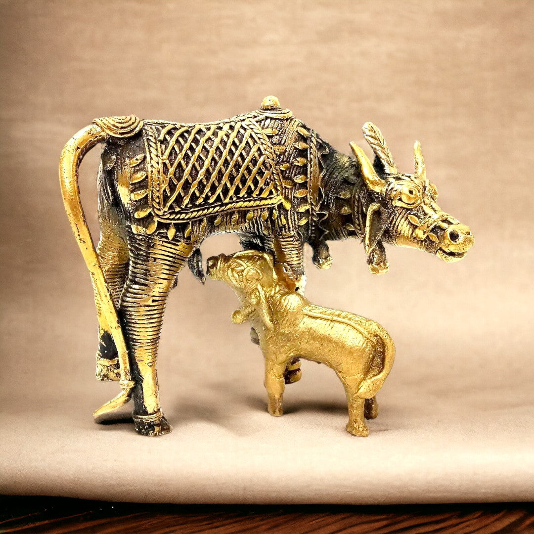 Brass Cow With Calf Statue