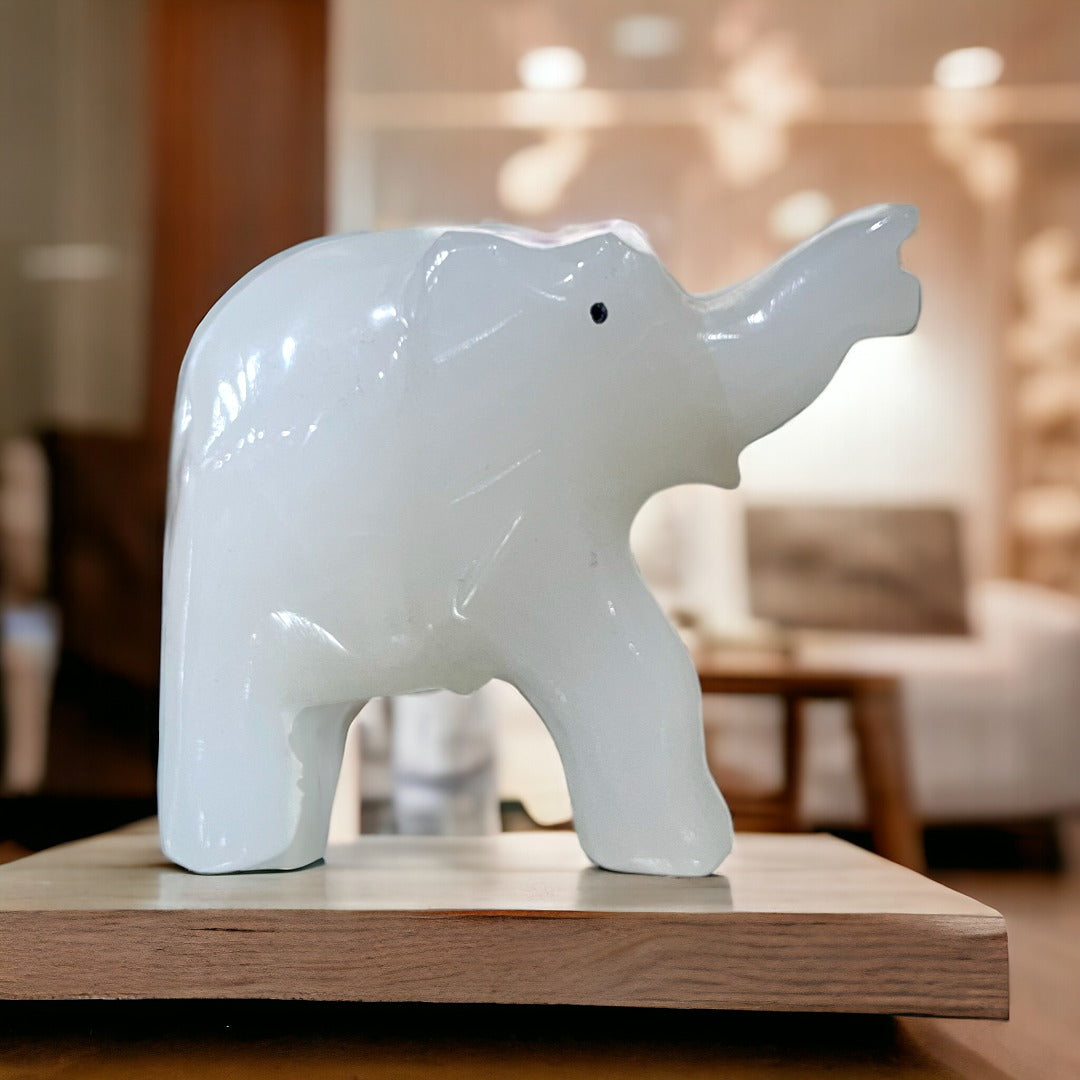 Gorgeous White Jade Carved Elephant Figurine