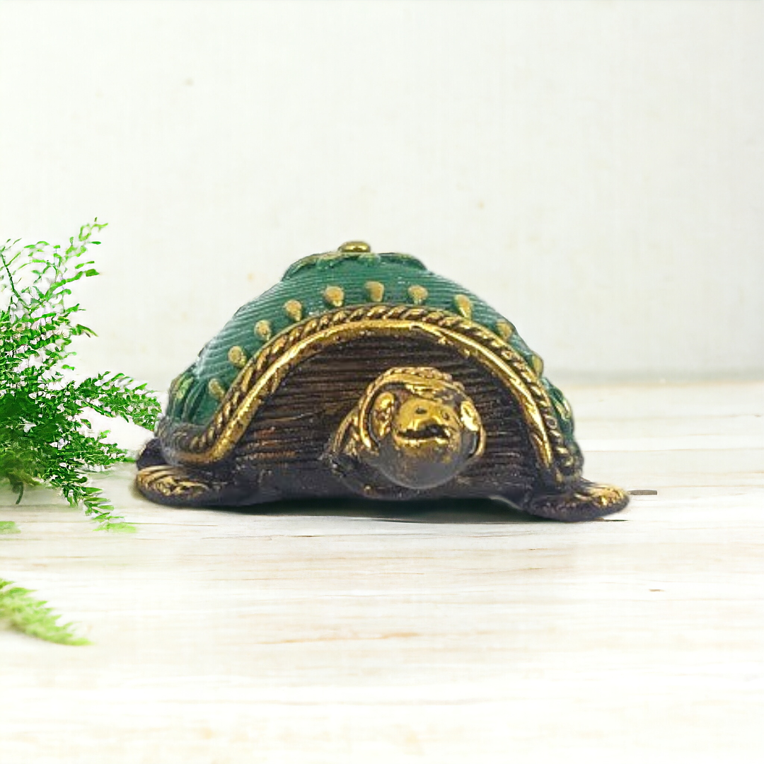 Tribal Handicraft Bell Metal Turtle (Green)