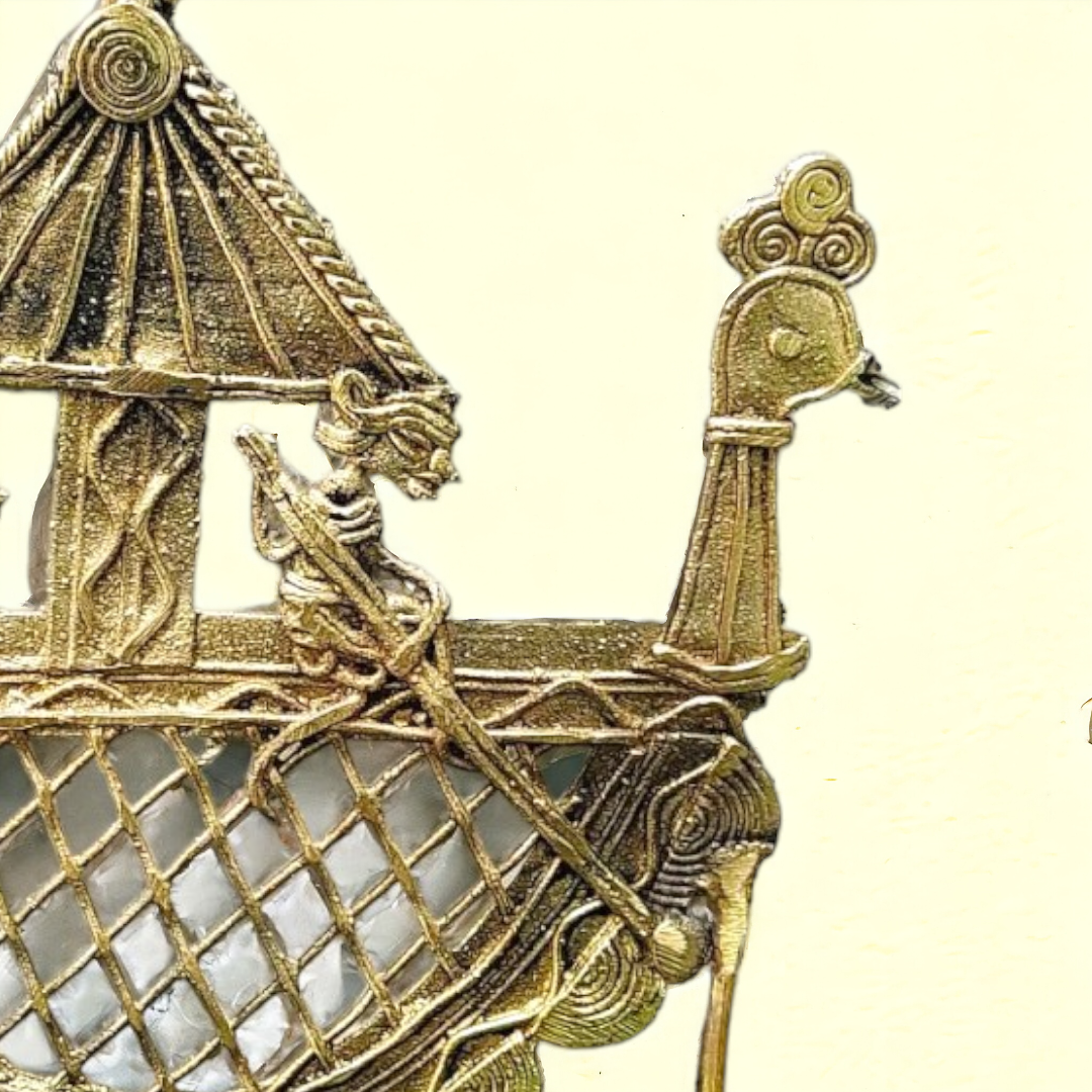 Brass Dhokra Key Hanger with Three Hooks – Peacock Boat Design