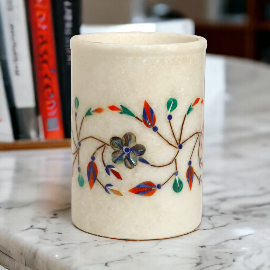 Handmade Marble Inlay Pen Stand - A Perfect Gift for Stylish Table