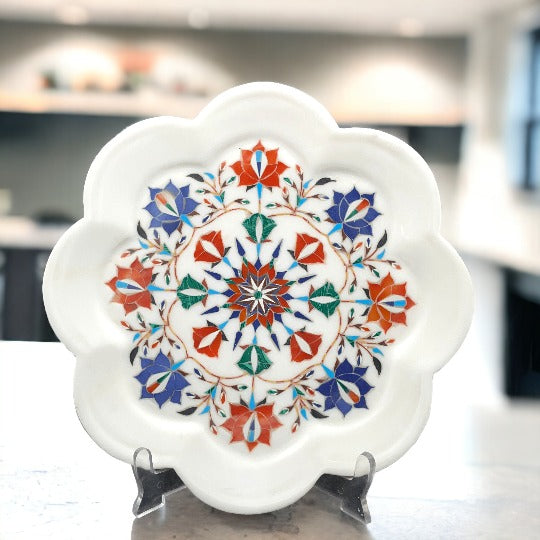 Marble Plate With Intricate Inlay Artwork