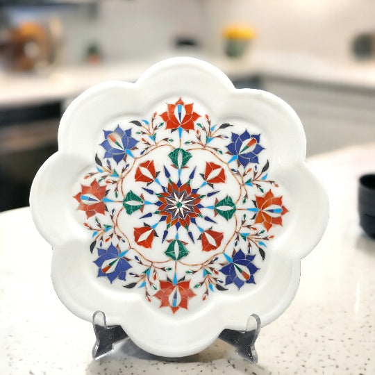 Marble Plate With Intricate Inlay Artwork