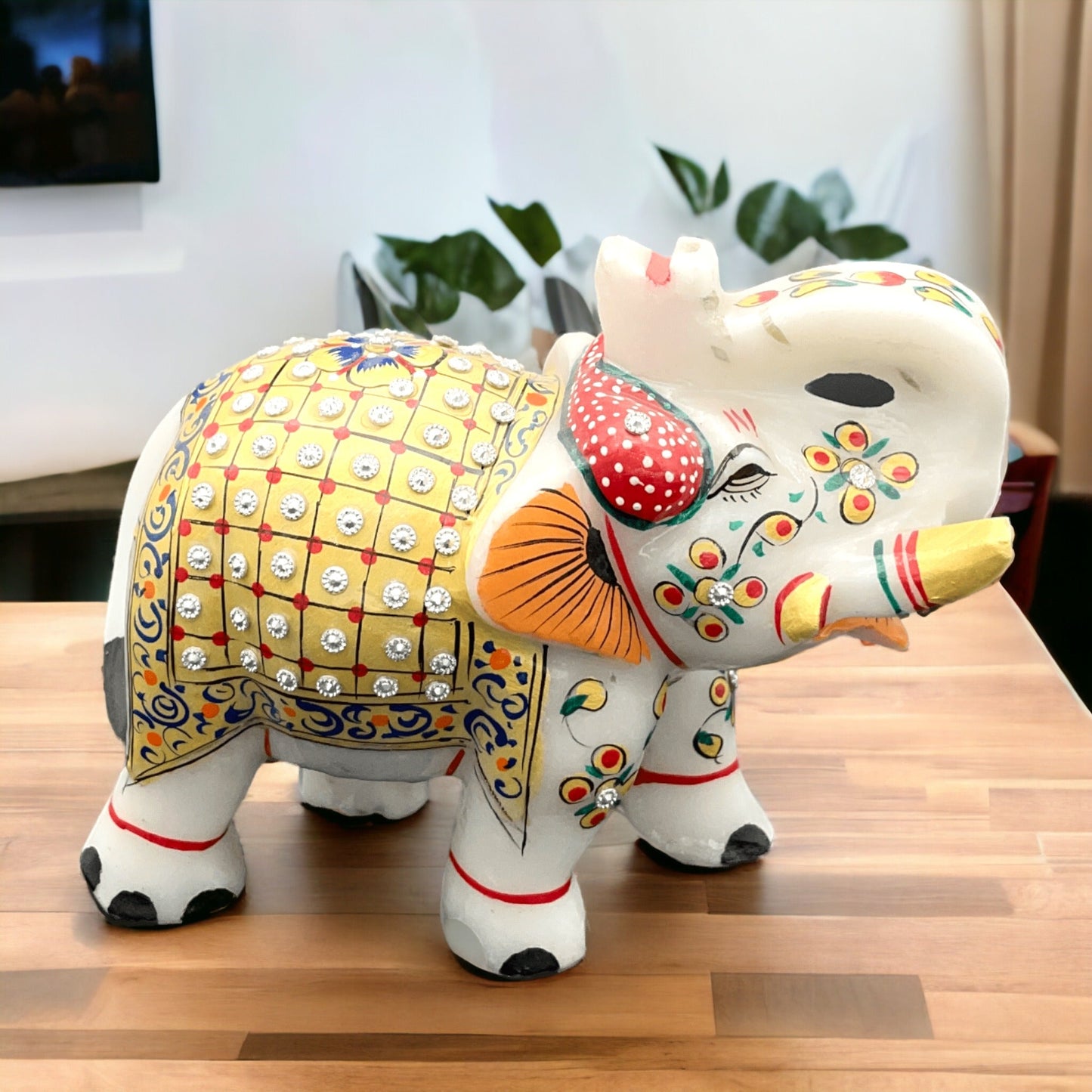 Marble Elephant Table Decoration Showpiece Made By Meenakari Art 4 Inch