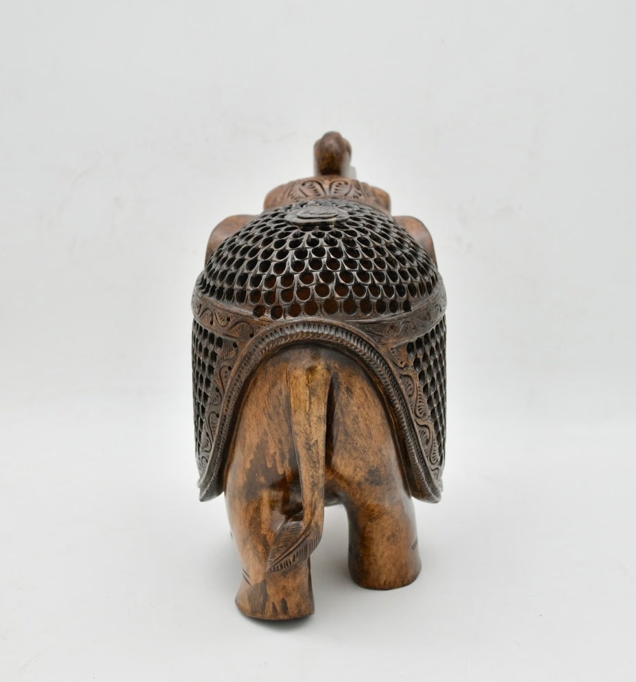 Max Bee handmade wooden elephant statue with undercut art of Jaipur 9 inch
