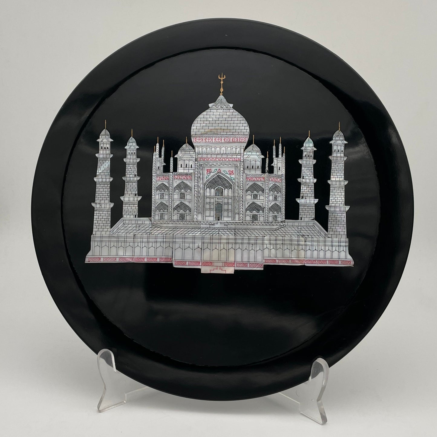 Black Marble Plate with Intricate Inlay Artwork