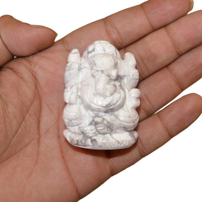 Natural howlite stone Ganesha Idol 2.5 Inch