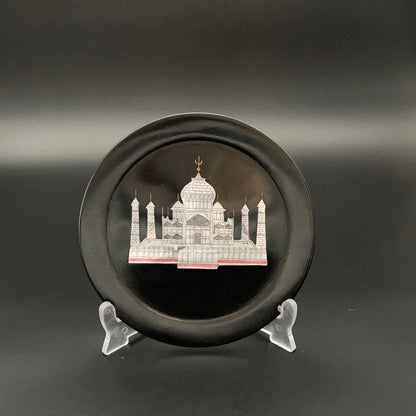 Black Marble Plate with Intricate Inlay Artwork