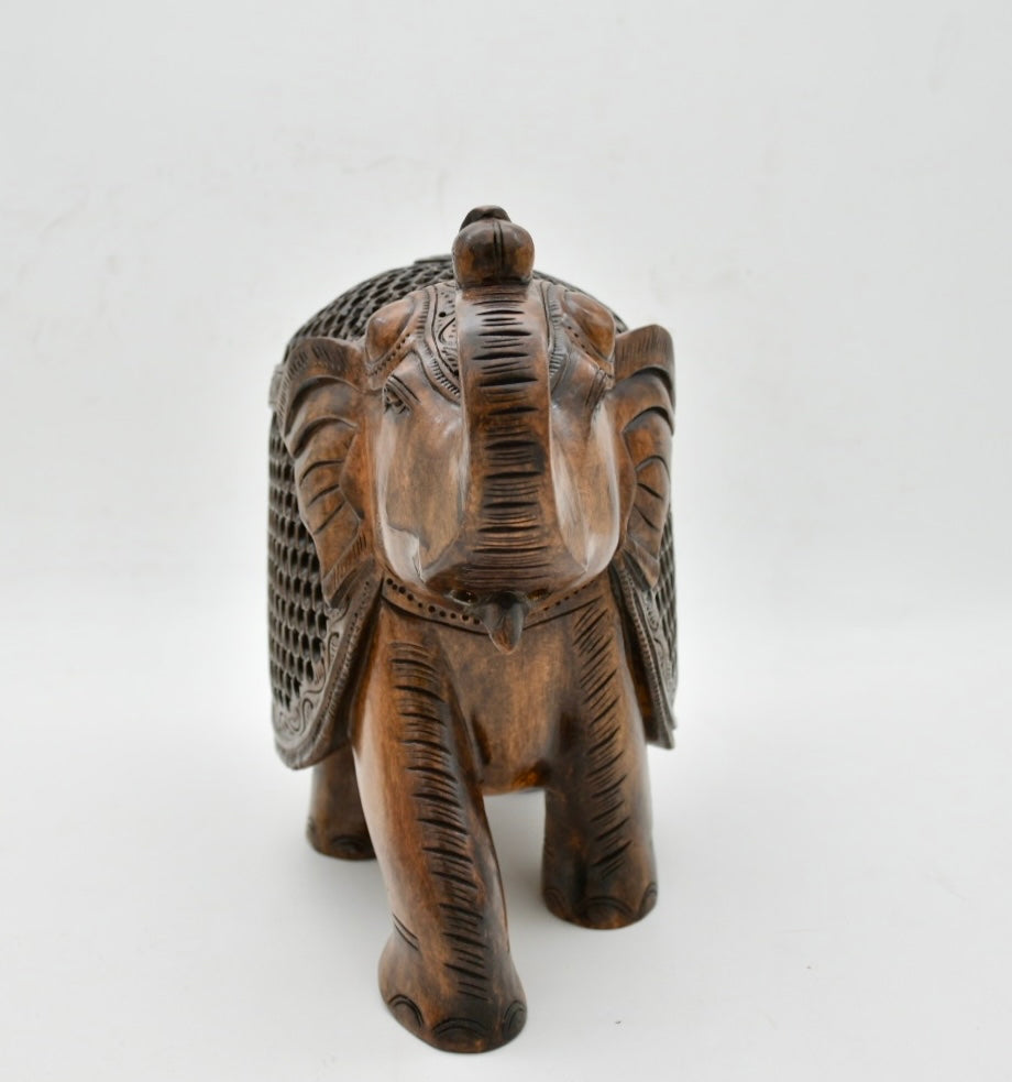 Max Bee handmade wooden elephant statue with undercut art of Jaipur 9 inch