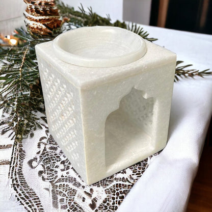 Marble Crafted Essential Oil Burner with Jali Work