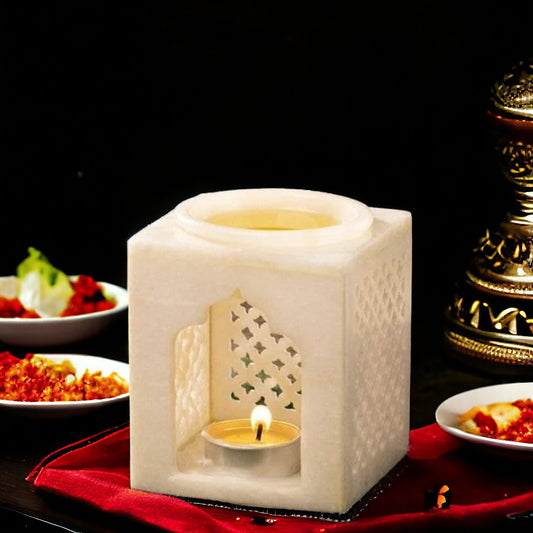 Marble Crafted Essential Oil Burner with Jali Work
