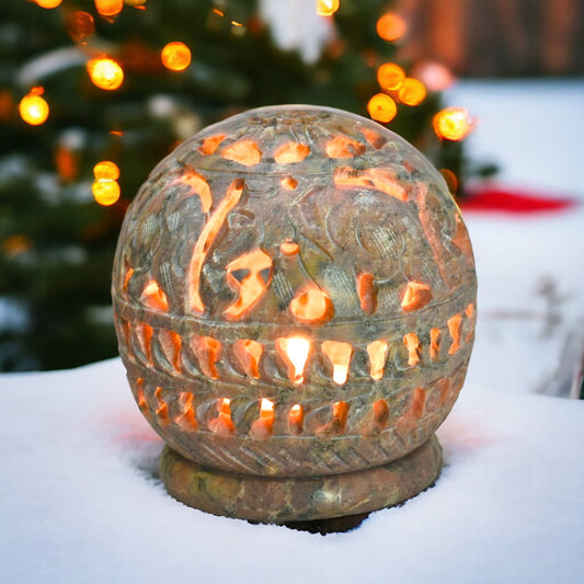 Hand-Carved Stone Dhoop and Candle Holder with Jali Work