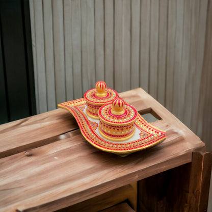 Handmade Meenakari marble serving tray