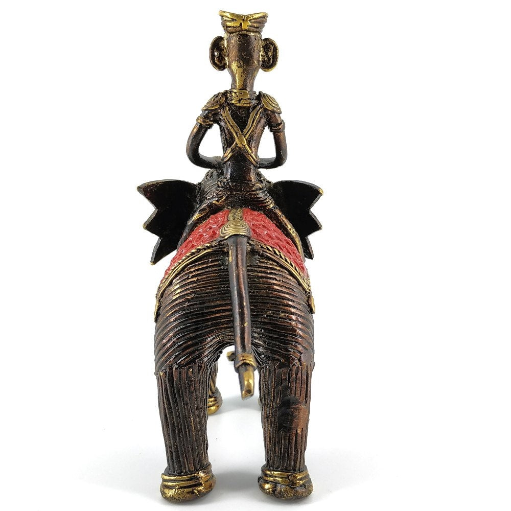 Brass Multicolor Dhokra Art Elephant With A Tribal Man