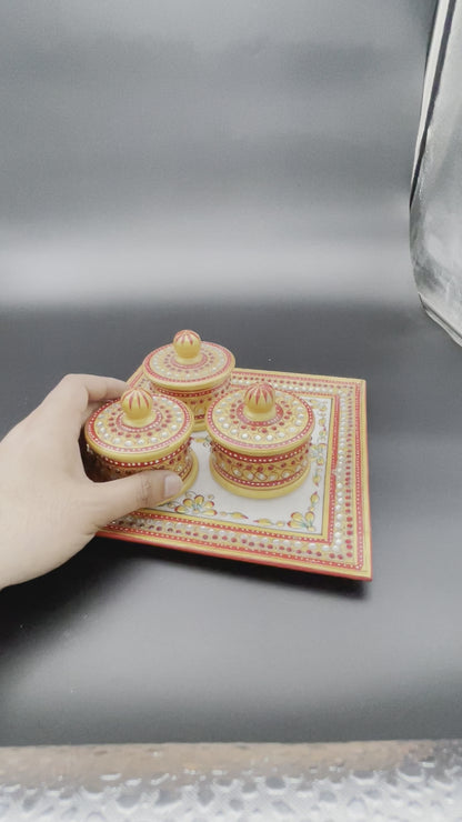 Handmade Meenakari marble serving tray