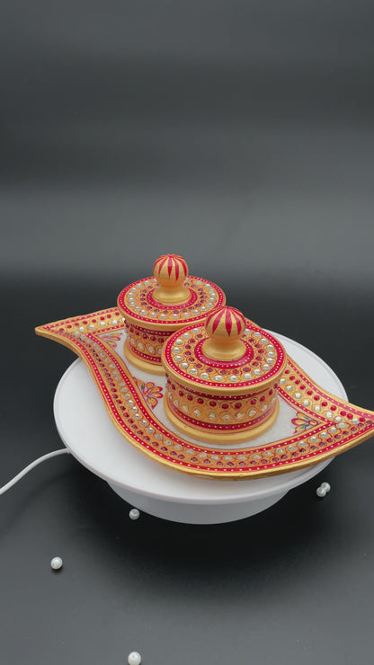 Handmade Meenakari marble serving tray