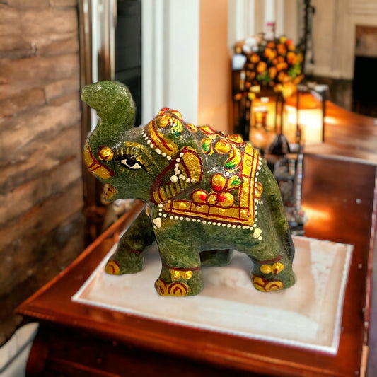 Hancarved Elephants In Jade Stone