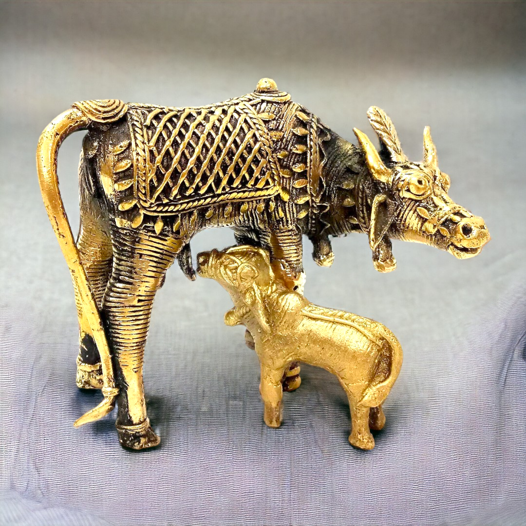 Brass Cow With Calf Statue