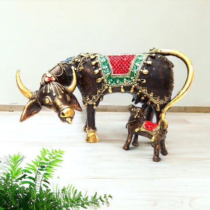Brass Cow With Calf Statue
