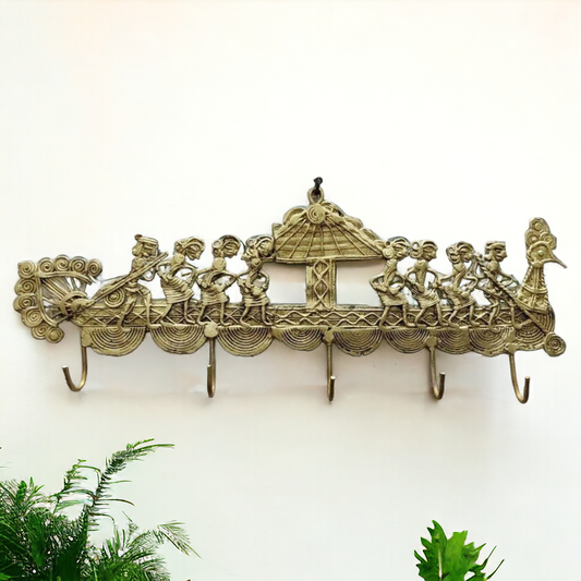 Long Peacock Boat Dhokra Brass Key Holder