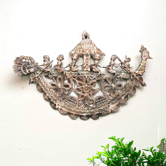 Dhokra Wall Hanging - Peacock Boat 2