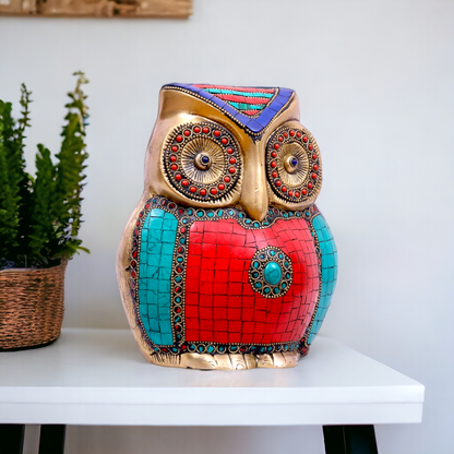 Brass Owl With Stone Work