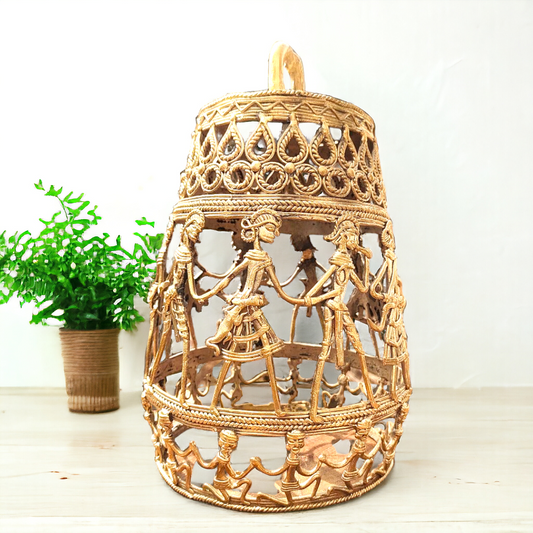 Cylindrical Shape Dhokra Brass Lamp