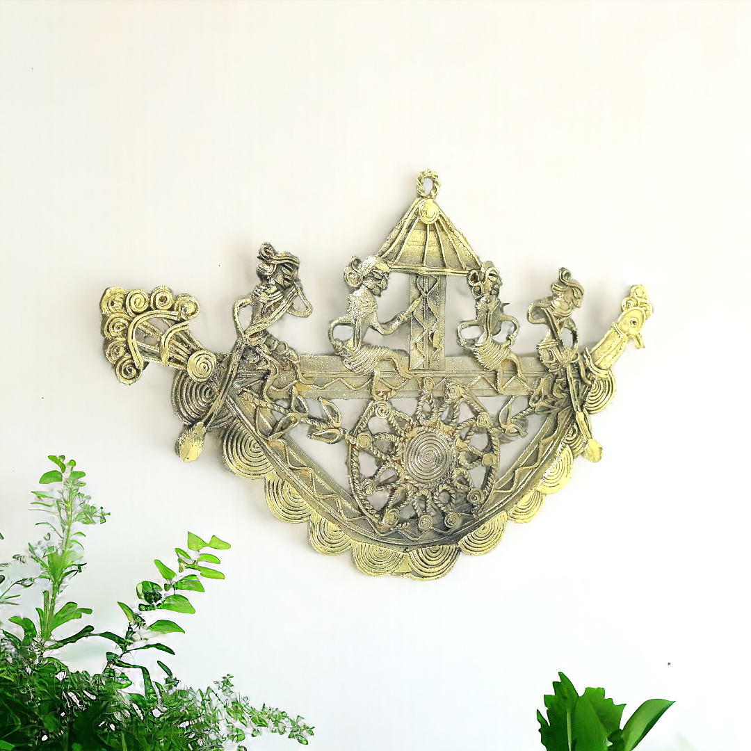 Dhokra Wall Hanging - Peacock Boat