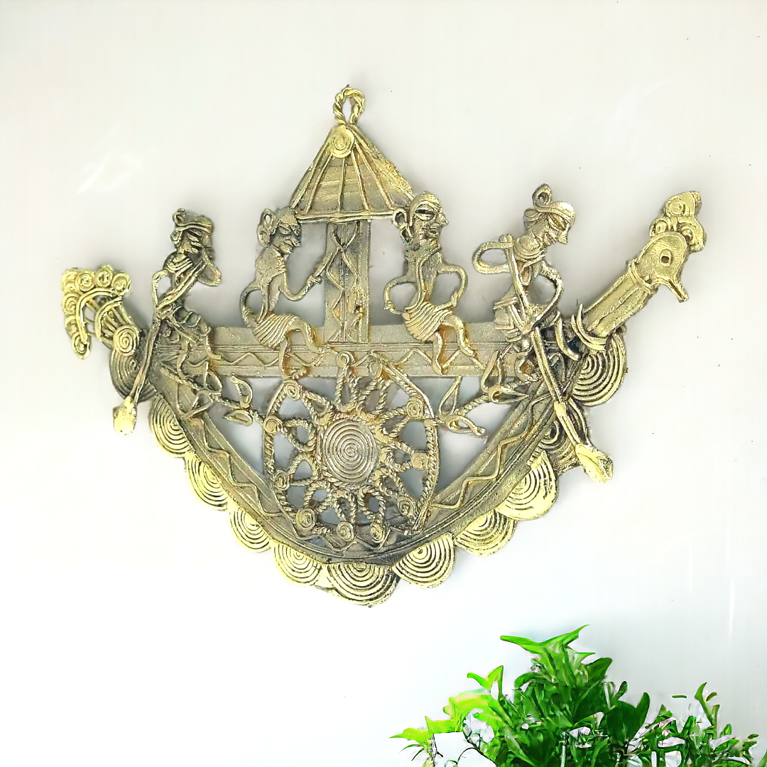 Dhokra Wall Hanging - Peacock Boat