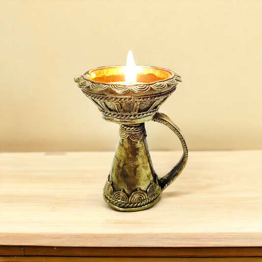Dhokra Brass Diya with Handle