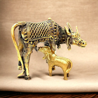 Brass Cow With Calf Statue