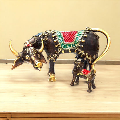 Brass Cow With Calf Statue