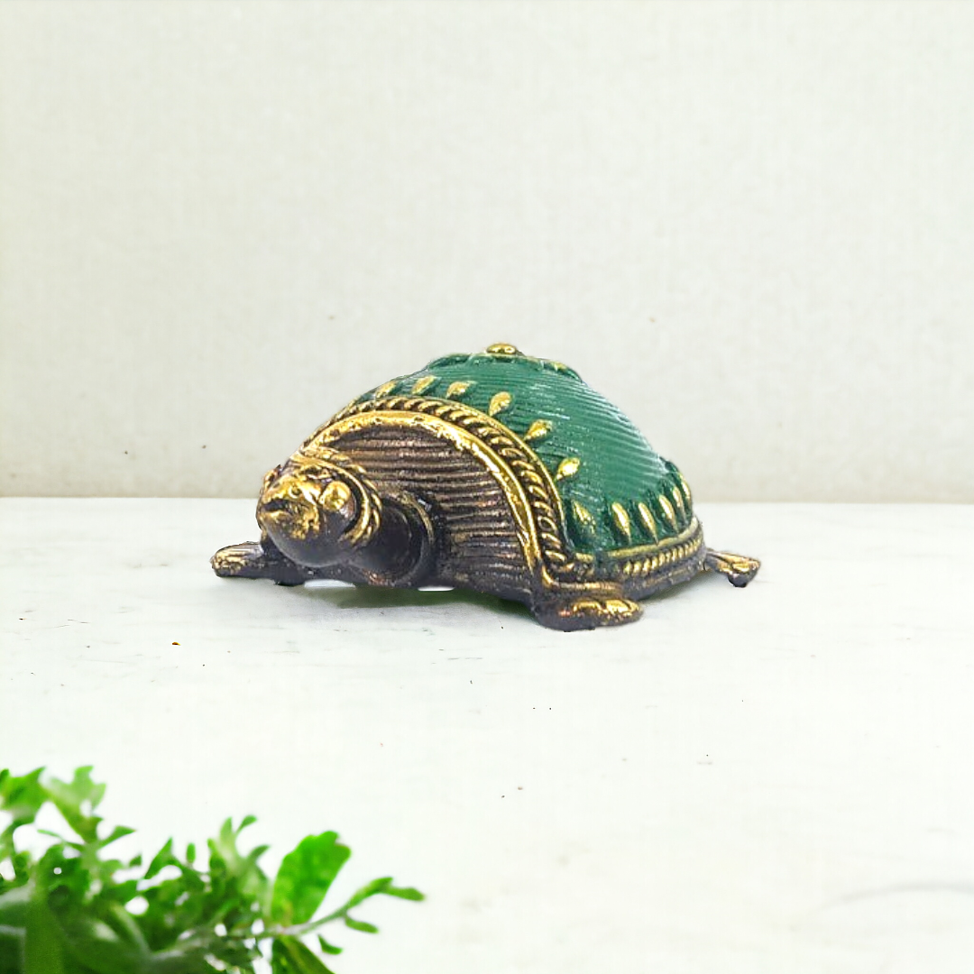 Tribal Handicraft Bell Metal Turtle (Green)