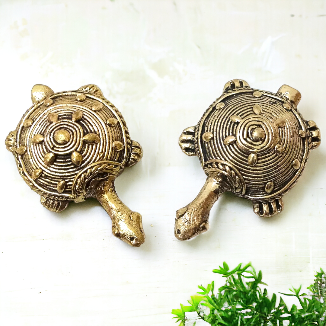 Tribal Handicraft Bell Metal Turtle (Golden)
