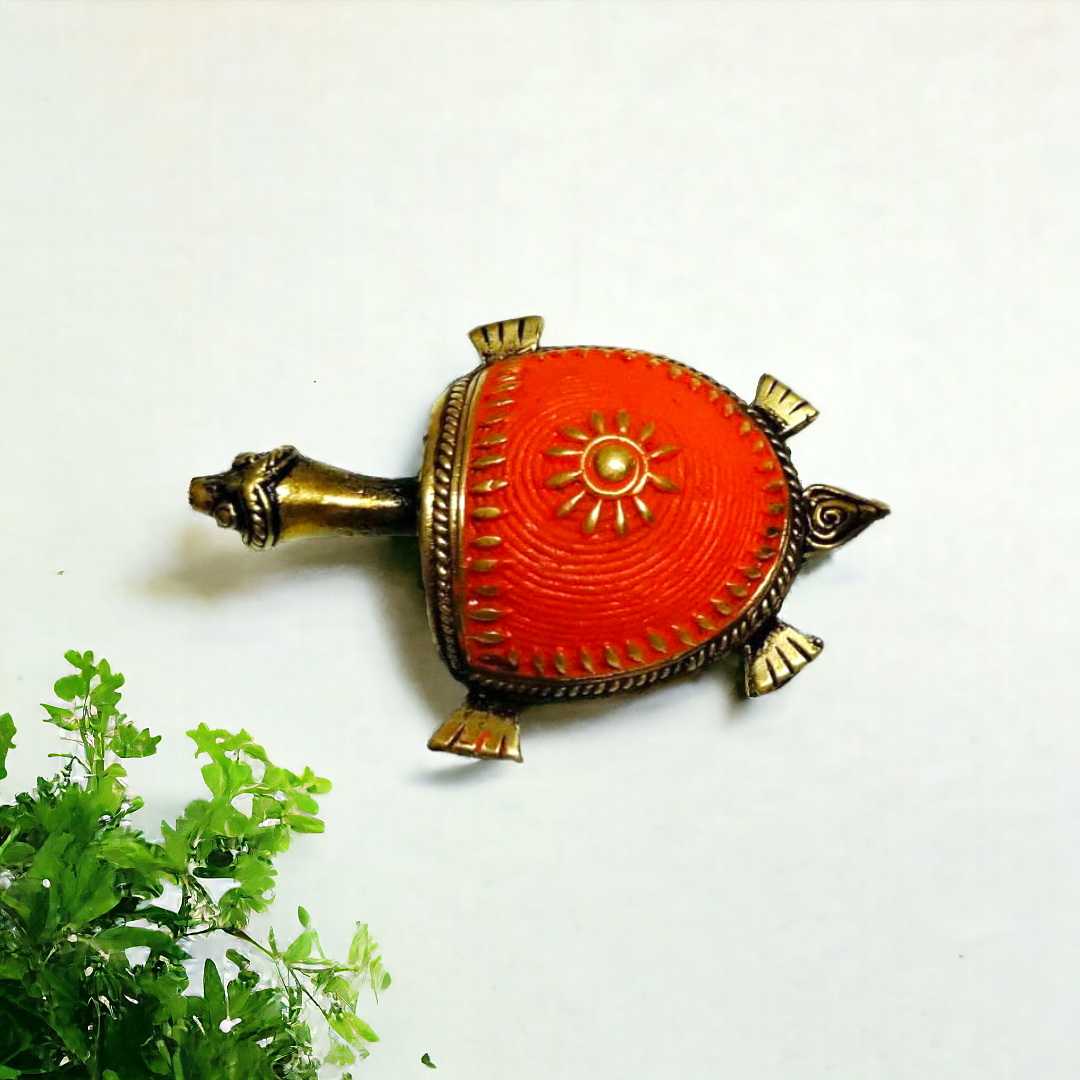 Tribal Handicraft Bell Metal Turtle (Red)