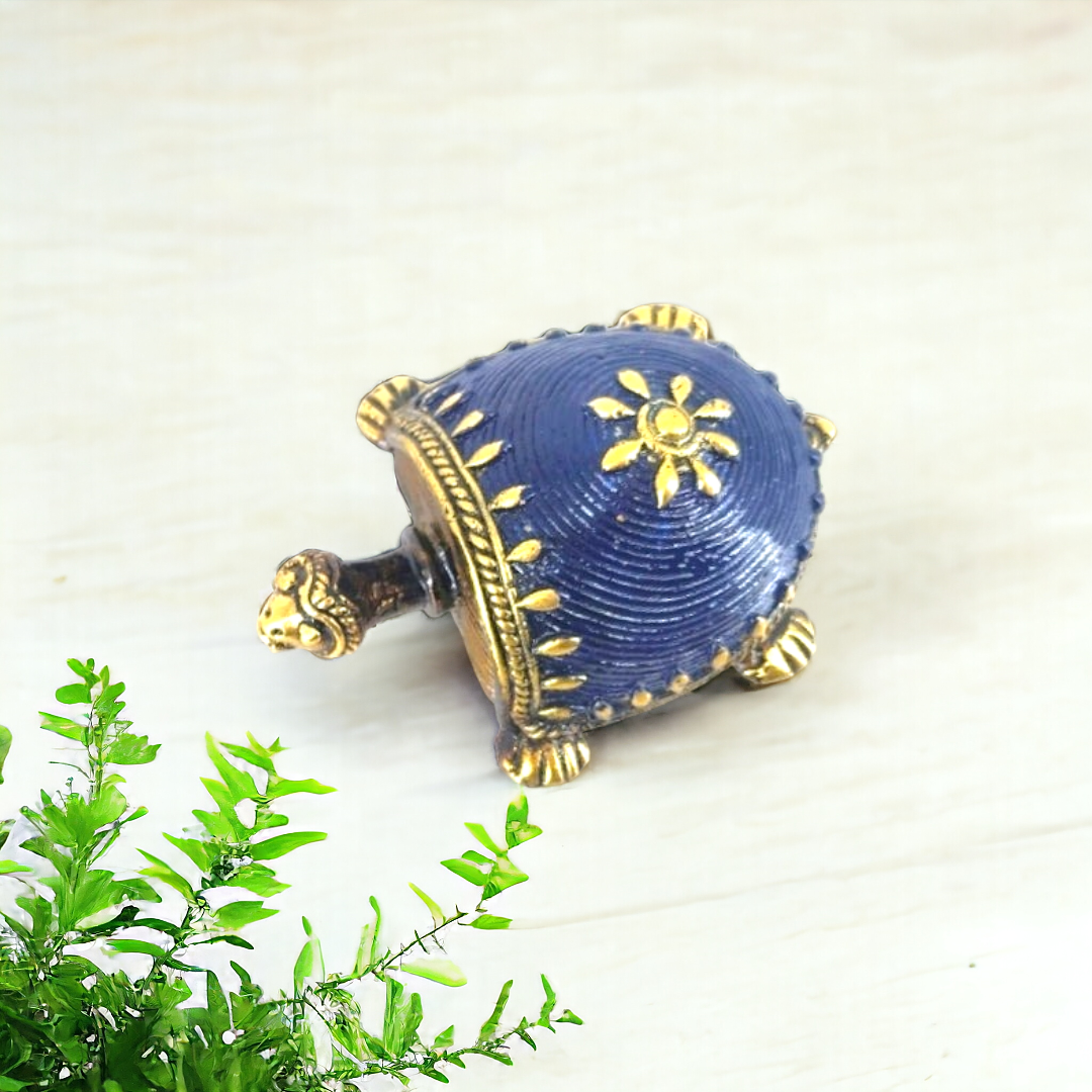 Tribal Handicraft Bell Metal Turtle (Blue)