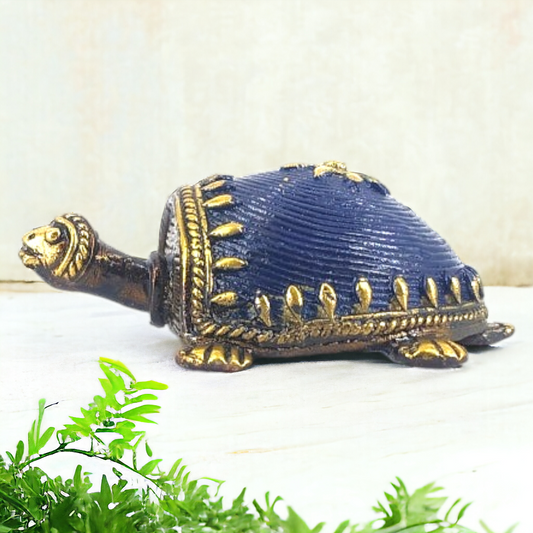 Tribal Handicraft Bell Metal Turtle (Blue)